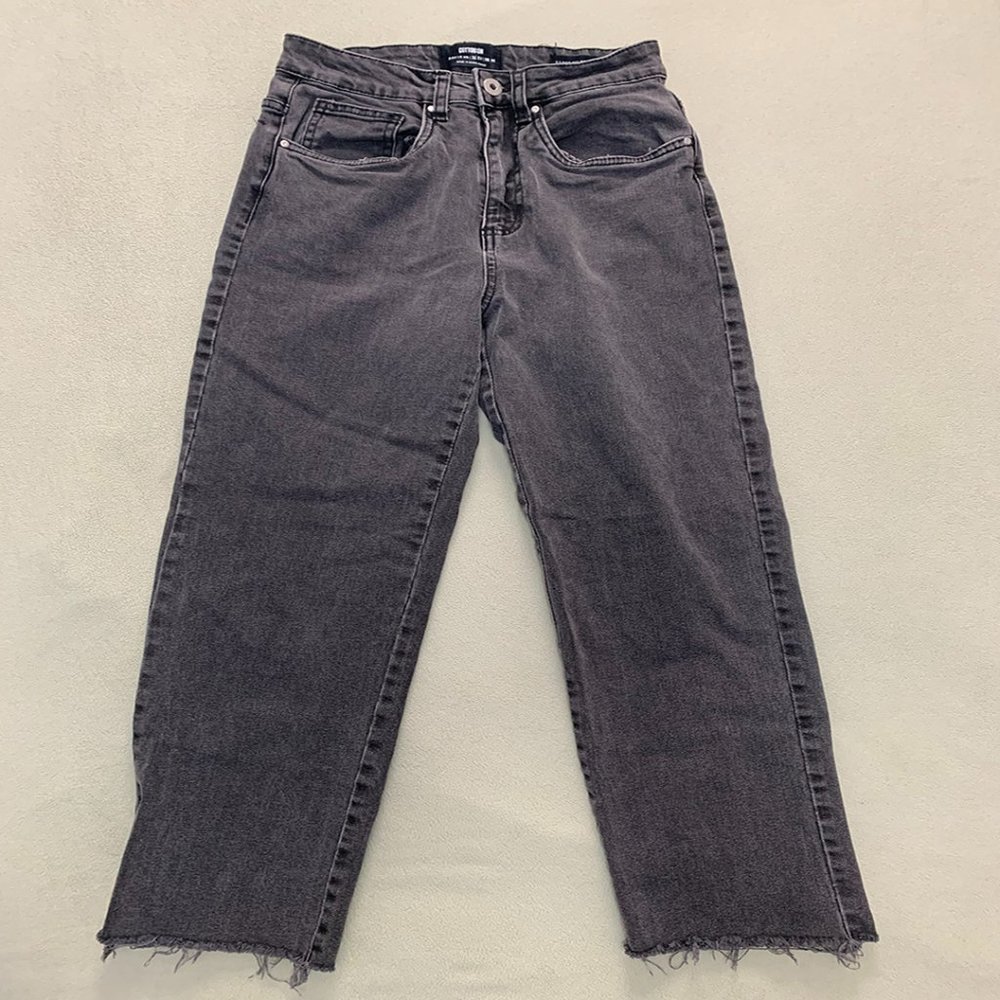 High-Waisted Faded Black Straight Jeans